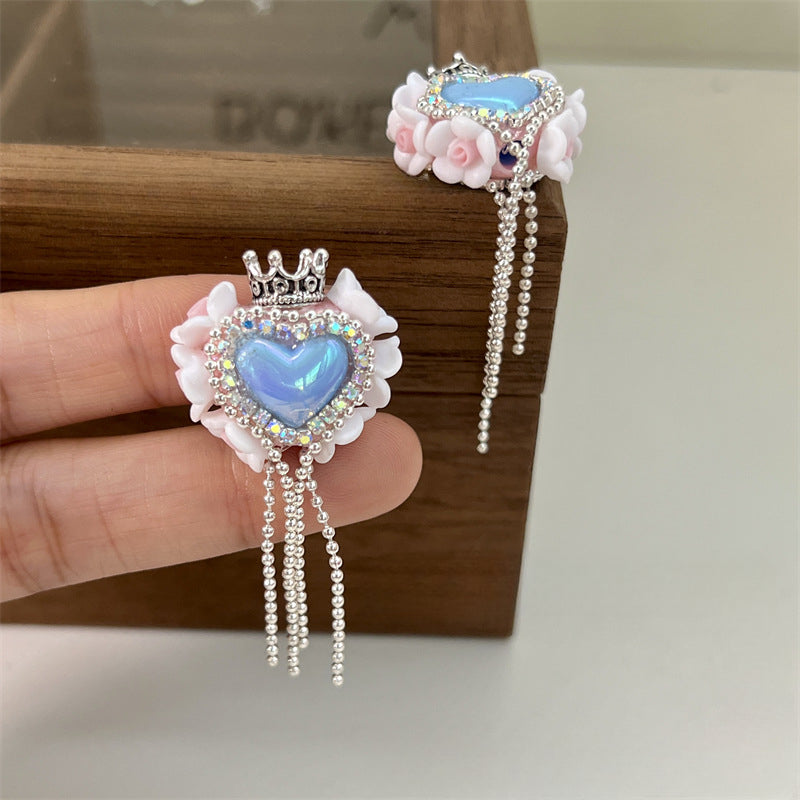 Wholesale 2PCS Acrylic Flower Love Beads Crown Peach Heart Tassels Straight Hole Beads